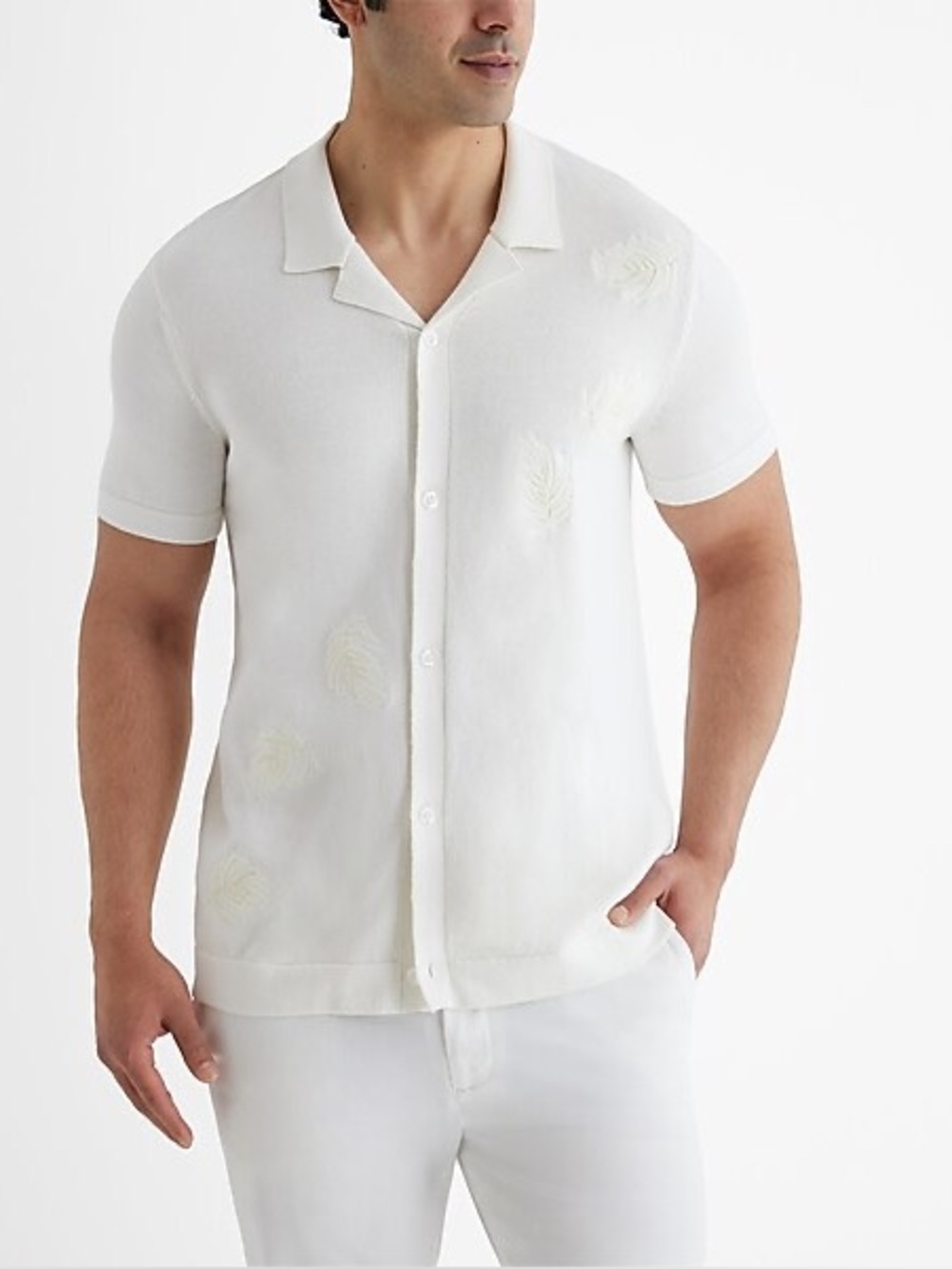 New w tags - Men's White Short-Sleeve Knit Camp Collar Shirt